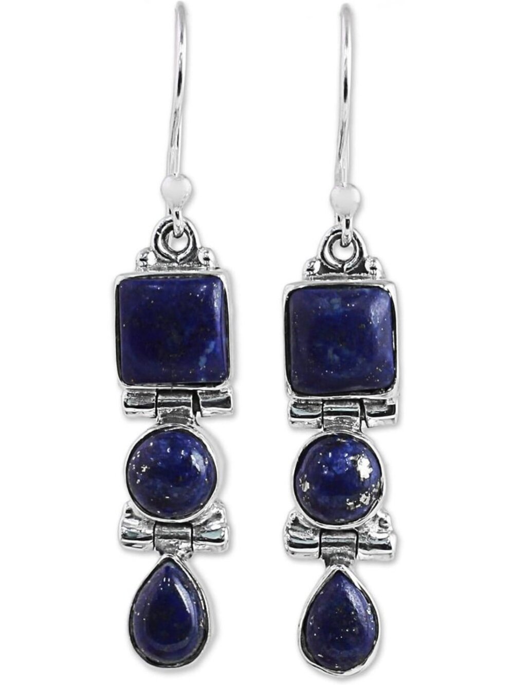 Handmade Lapis Lazuli Dangle Earrings - Sterling Silver Geometric Birthstone
